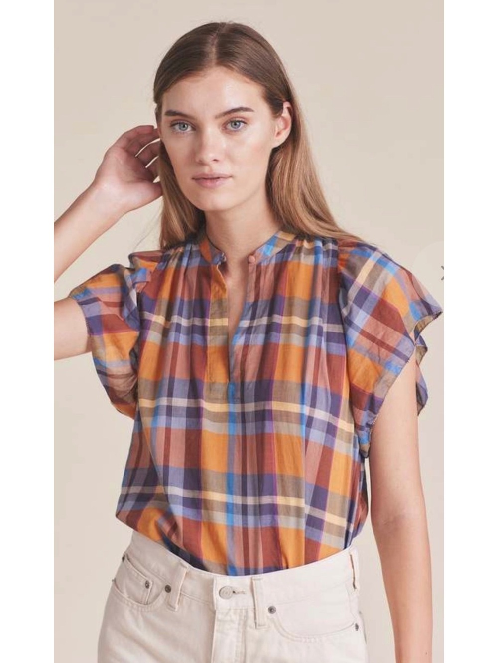 Birds of Paradis by Trovata "Brett" Blouse in Early Harvest Plaid Medium